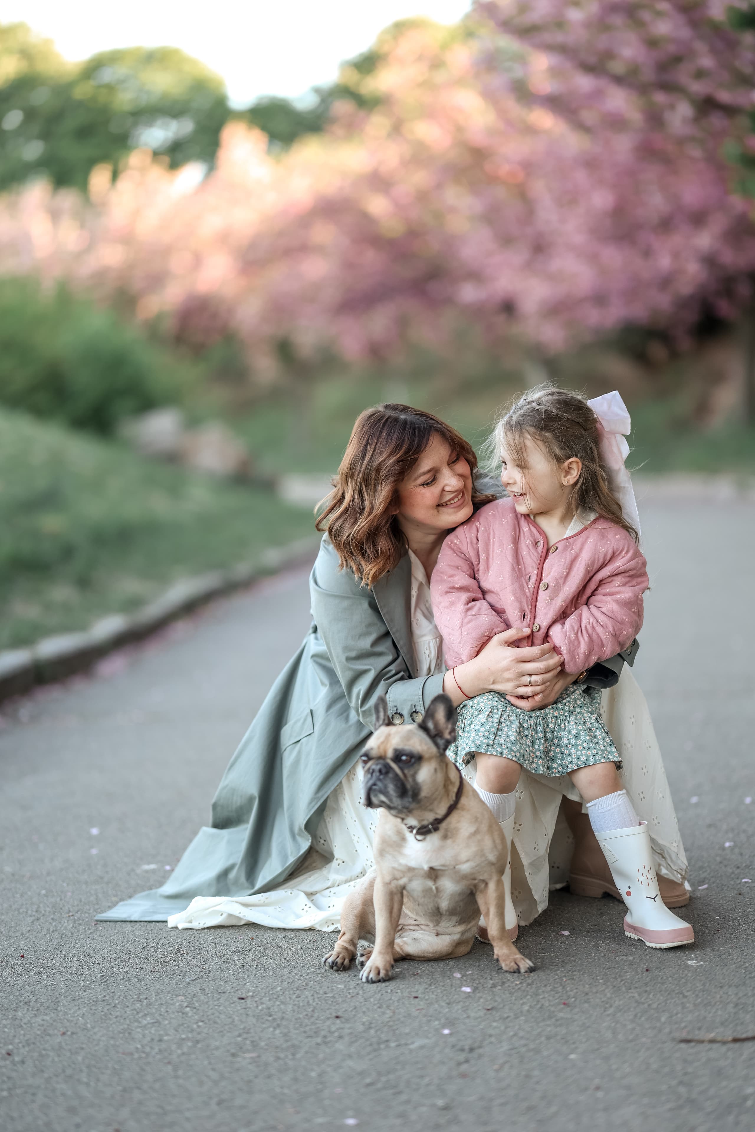 A mother and daughter enjoying the beauty of spring together in Kyiv.
