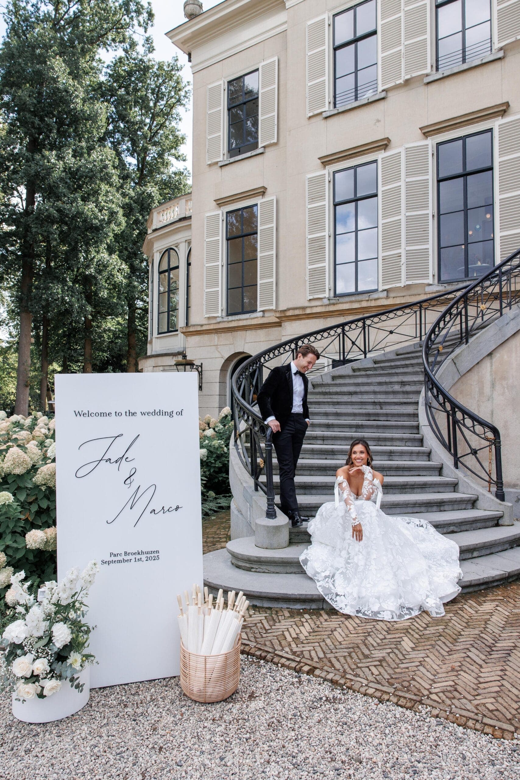 An estate celebration framed by old gardens and quiet luxury.