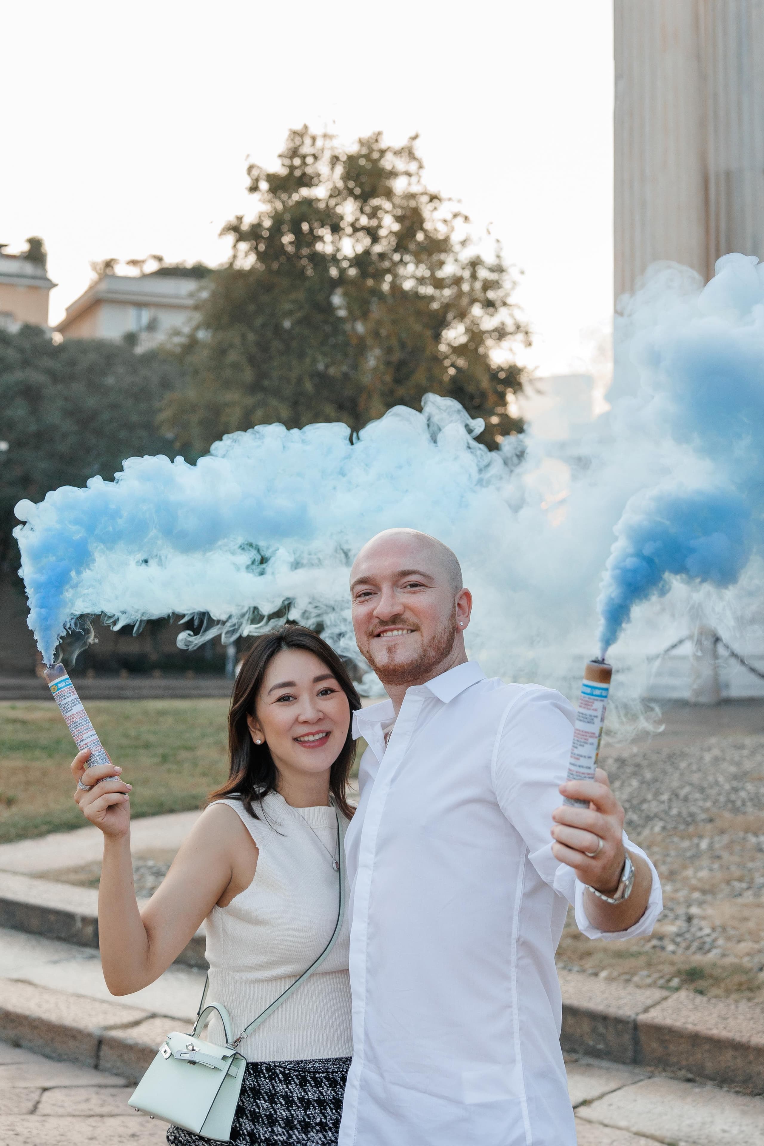 A joyful couple session among Milan's iconic landmarks, celebrating love and new beginnings.